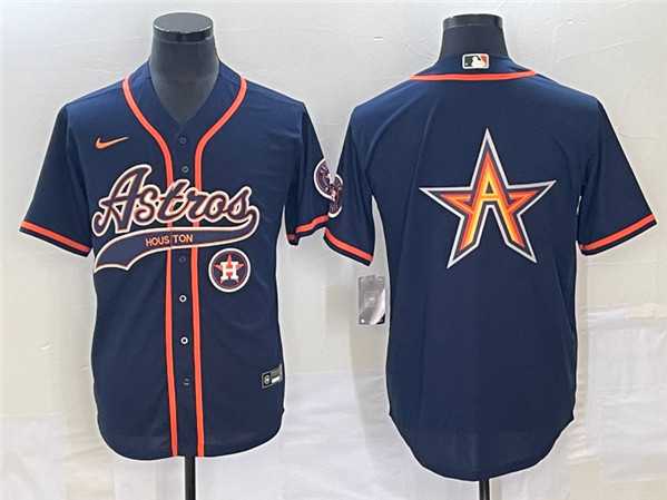 Mens Houston Astros Navy Team Big Logo With Patch Cool Base Stitched Baseball Jersey